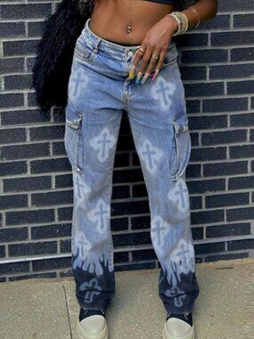 GILIPUR Y2K Hip Hop Casual Streetwear Baggy Crosses Jeans Size S